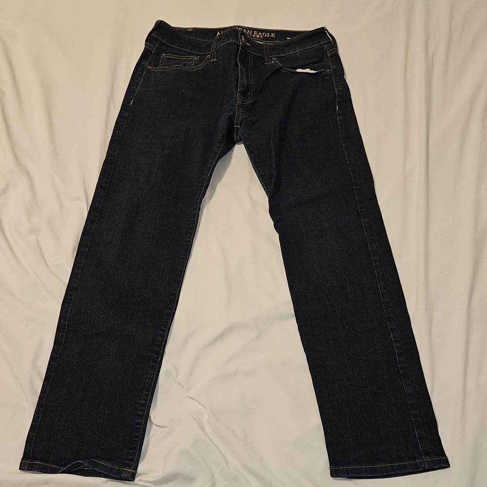 American Eagle Outfitters Men's Dark Blue Extreme Flex Slim Straight Jeans